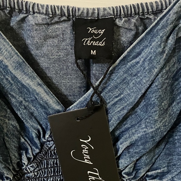 Young Threads Patchwork Midi Dress | Denim & Floral Boho Cottagecore | Size M - Picture 2 of 7